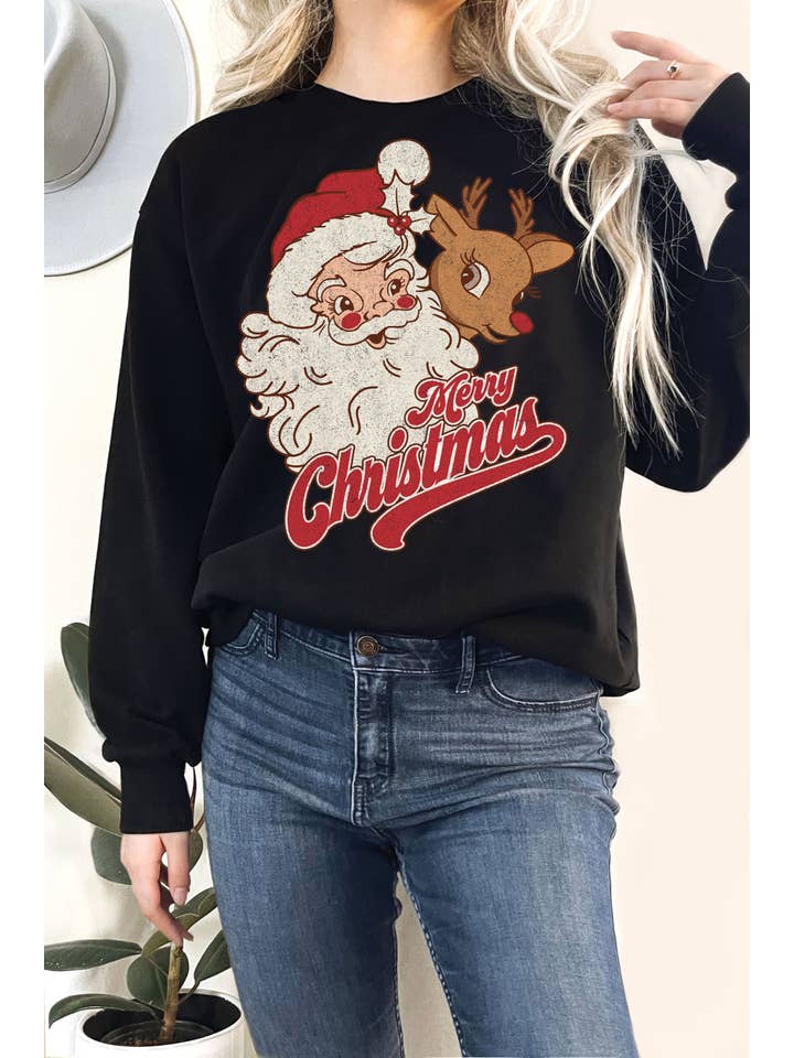 Rustee Clothing - Wholesale Graphic Sweatshirt - Women's - SANTA AND RUDOLPH GRAPHIX TERRY SWEATSHIRTS