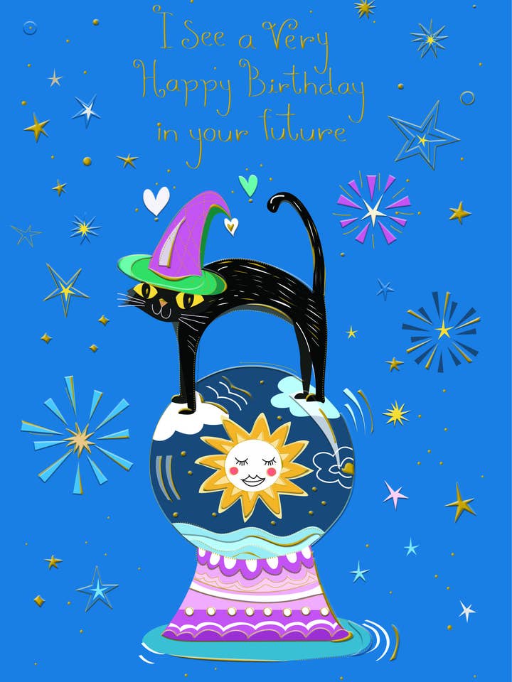 CARTE DE VŒUX MAGIQUE POUR CHAT D'ANNIVERSAIRE TURNOWSKY pour la vente par Notes & Queries, Inc.