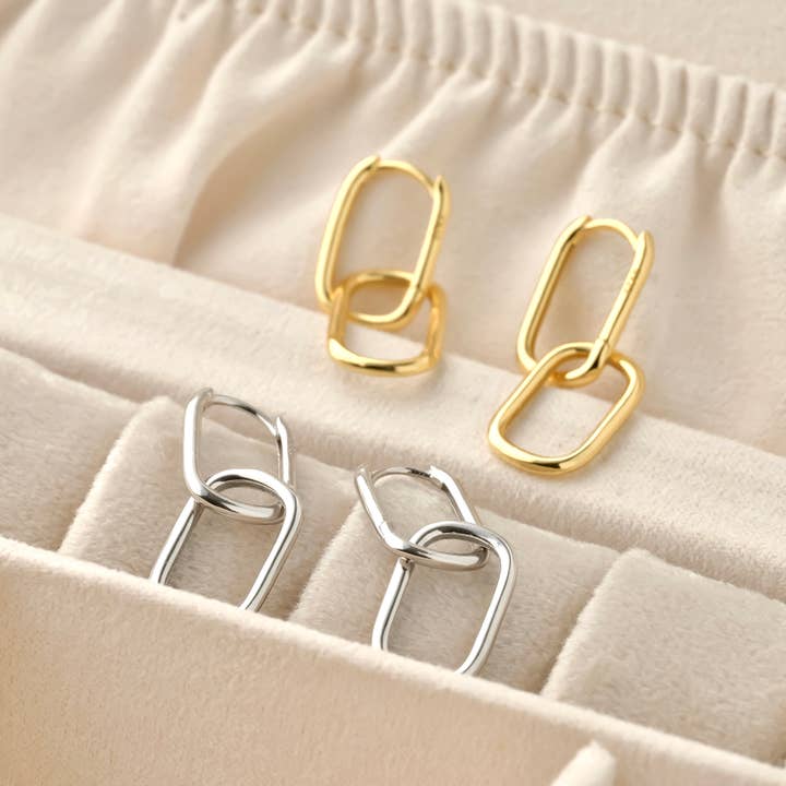 Aros con cadena de eslabones plateados, aros en forma de U extraíbles de plata de ley para venta al por mayor de Blueyejewelry