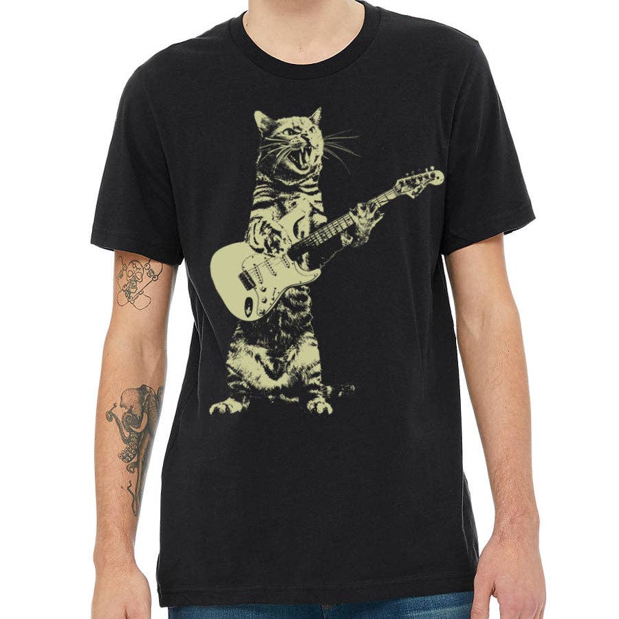 MISSION THREAD CLOTHING – Großhandel T-Shirt mit Siebdruck – Herren – Katze spielt Gitarre2