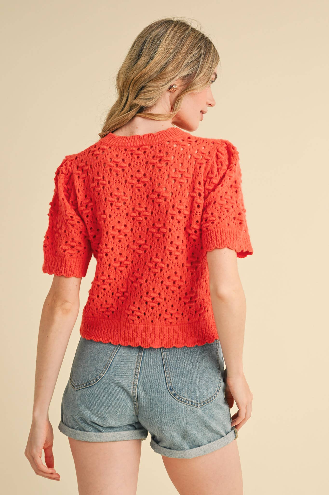 &MERCI - Wholesale Cardigan - Women's - CROPPED POINTELLE BUTTON DOWN SWEATER CARDIGAN MSW1085725