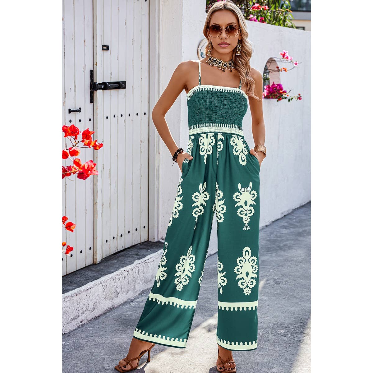 Supreme Fashion – wholesale Jumpsuit – Women's – Geo Print Off Shoulder High Waist Fit Jumpsuit5