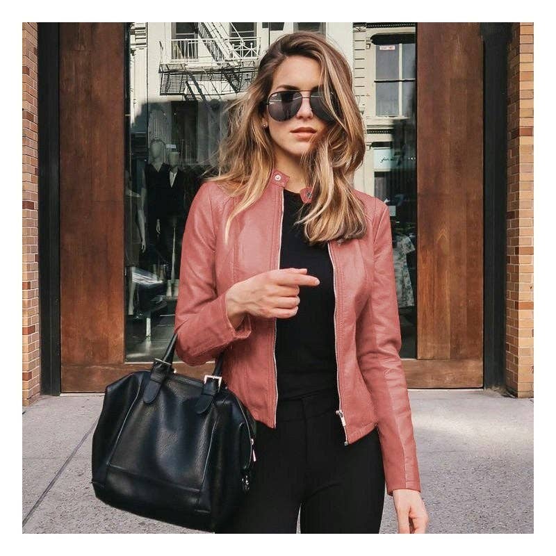 UZ Wholesale Store - Vendita all'ingrosso Giacca in pelle - Donna - Giacca elegante da uomo in pelle PU tinta unita3