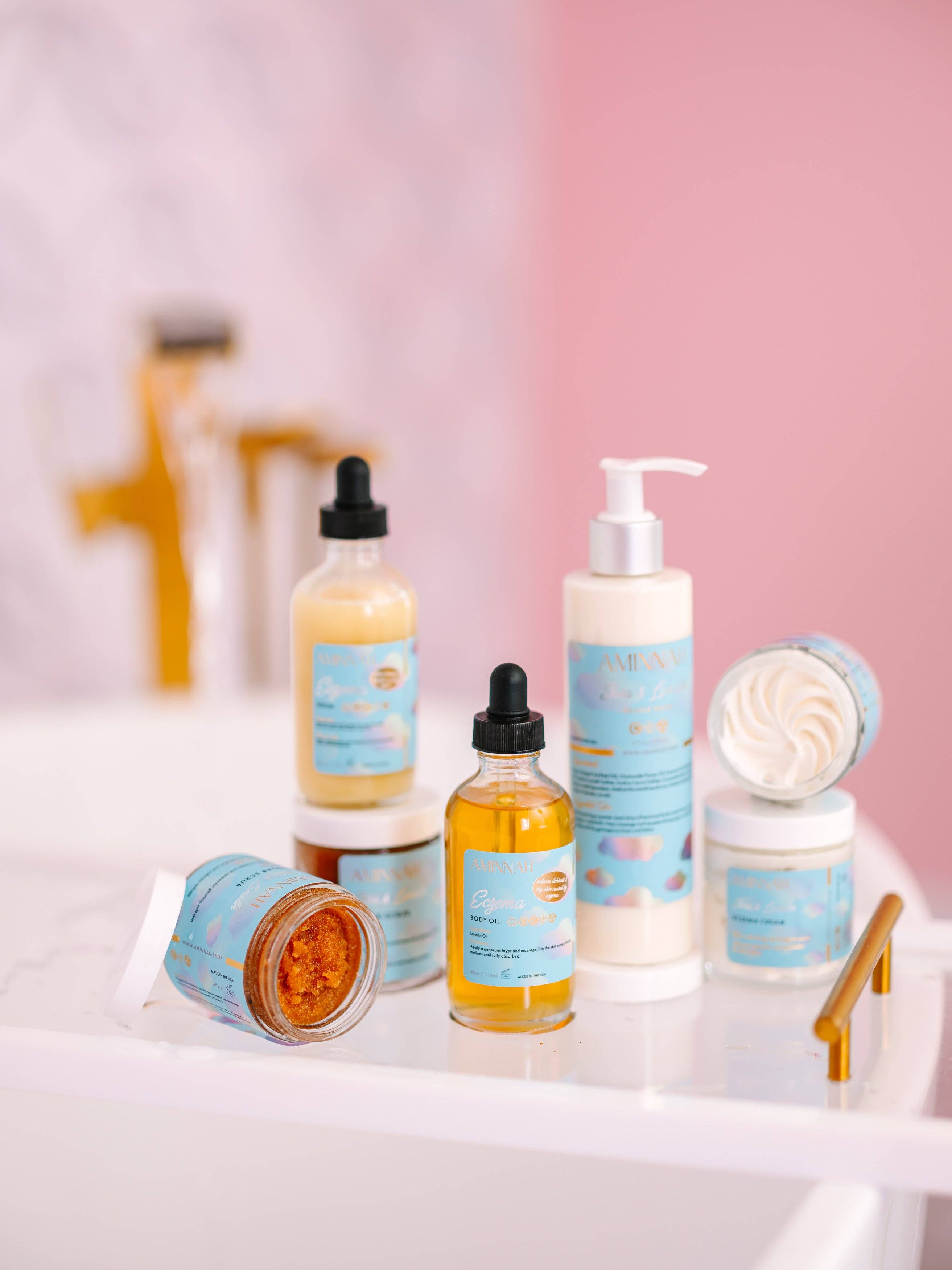 AMINNAH - Wholesale Bath & Body Set - "Eczema" Body Collection | Cream| Serum| Sugar Scrub| Body Oil| Cleanser|1