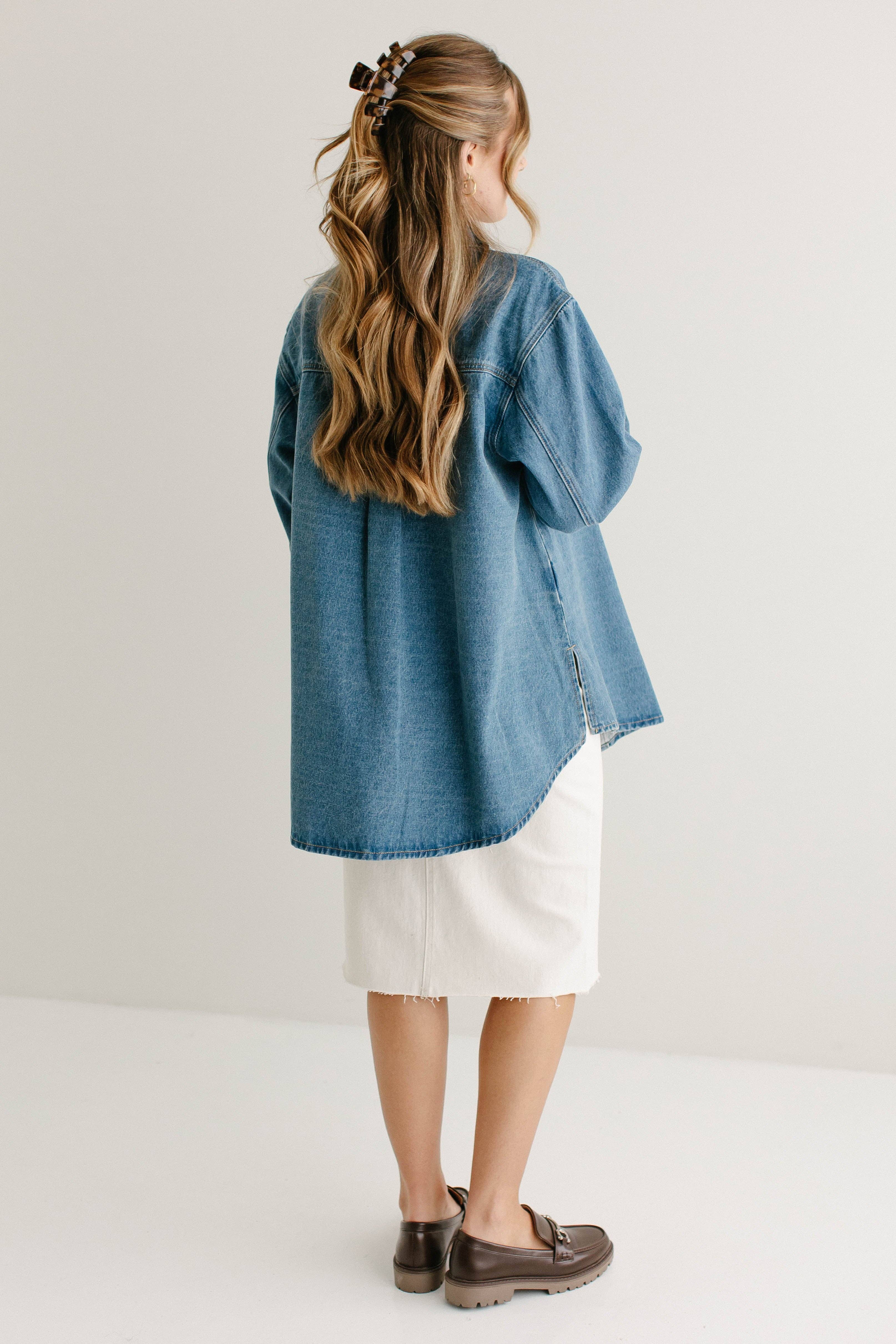 Medium Wash 'Kerry' Cotton Denim Overshirt for wholesale on Faire5