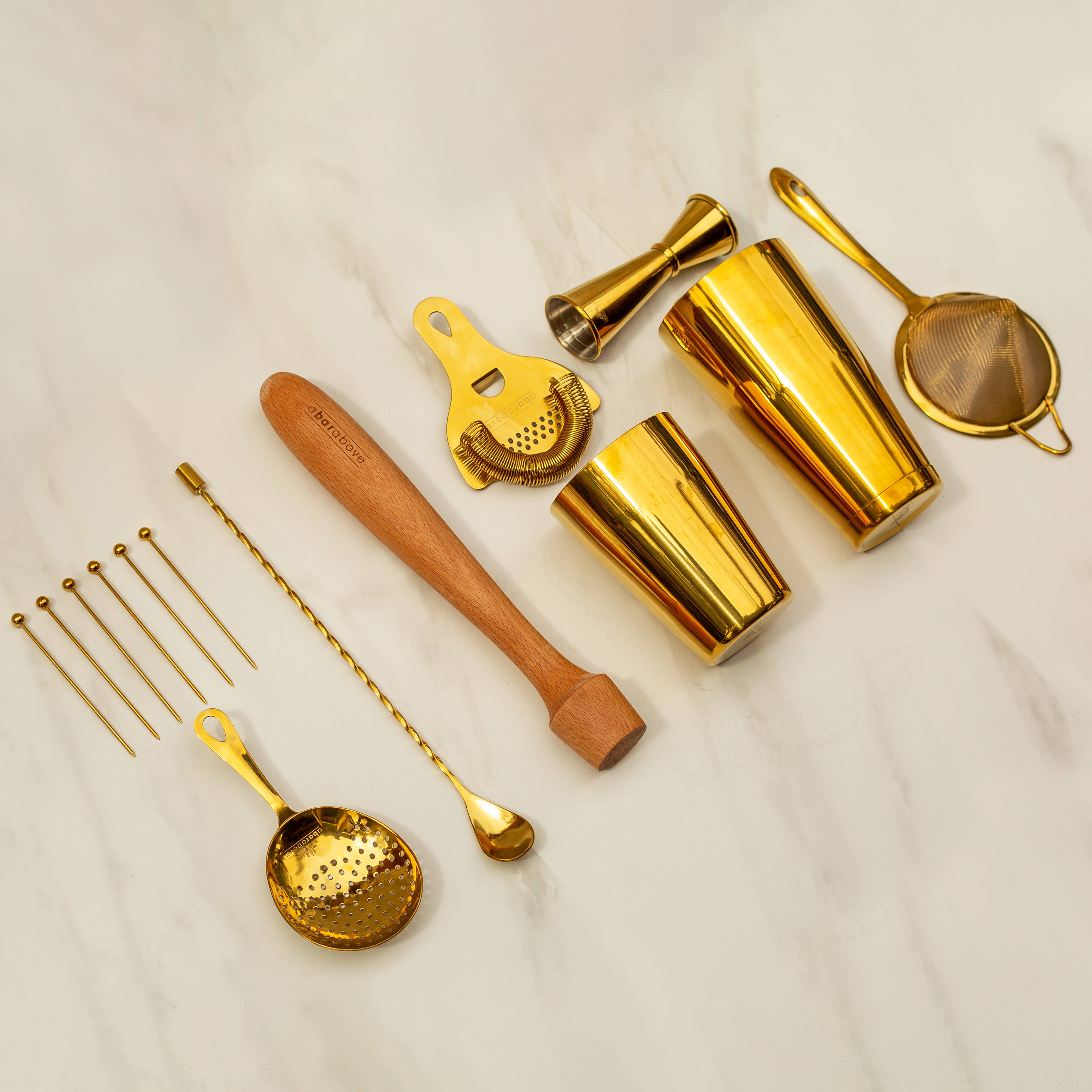 A Bar Above – wholesale Bar tool – Craft Bar Set/Mixologist Cocktail Kit, Gold (14 Piece)2