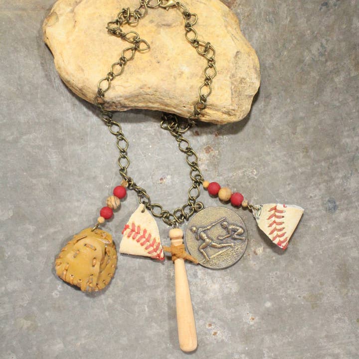 The Primitive Peddler, Inc. - Wholesale Pendant/Charm Necklace - Take Me Out To The Ballgame Vintage Charming Necklace4