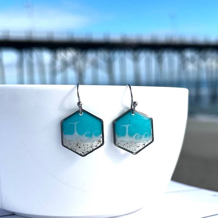 Sandy Beaches Shop – Großhandel Ohrhänger – Benutzerdefinierte Sand Sechseck Welle baumeln Ohrringe | Strandsand5