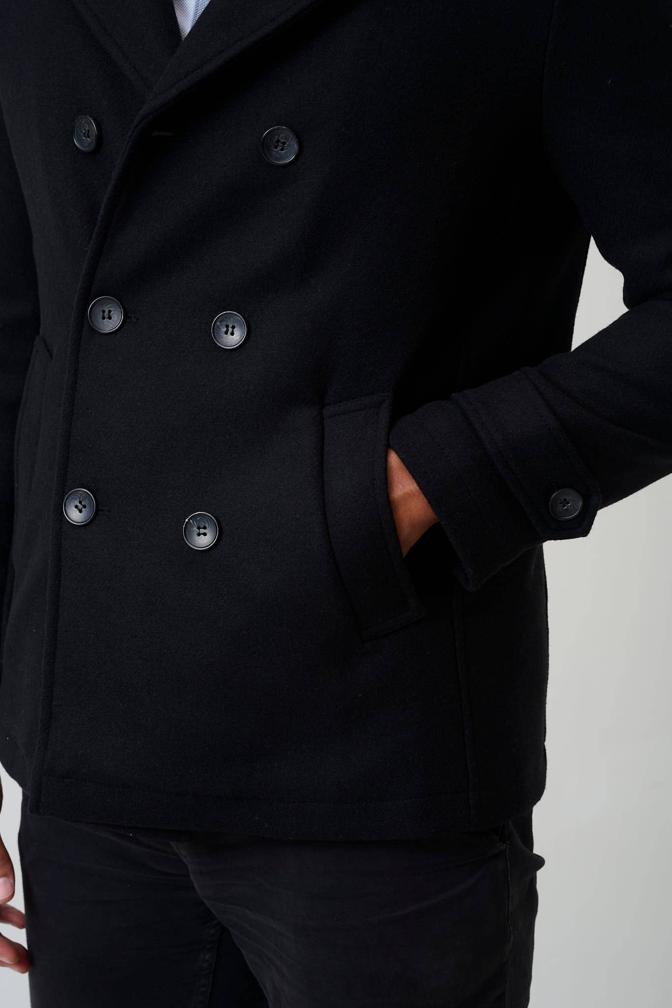 black Men's Marcello Peacoat made of wool for wholesale on Faire4
