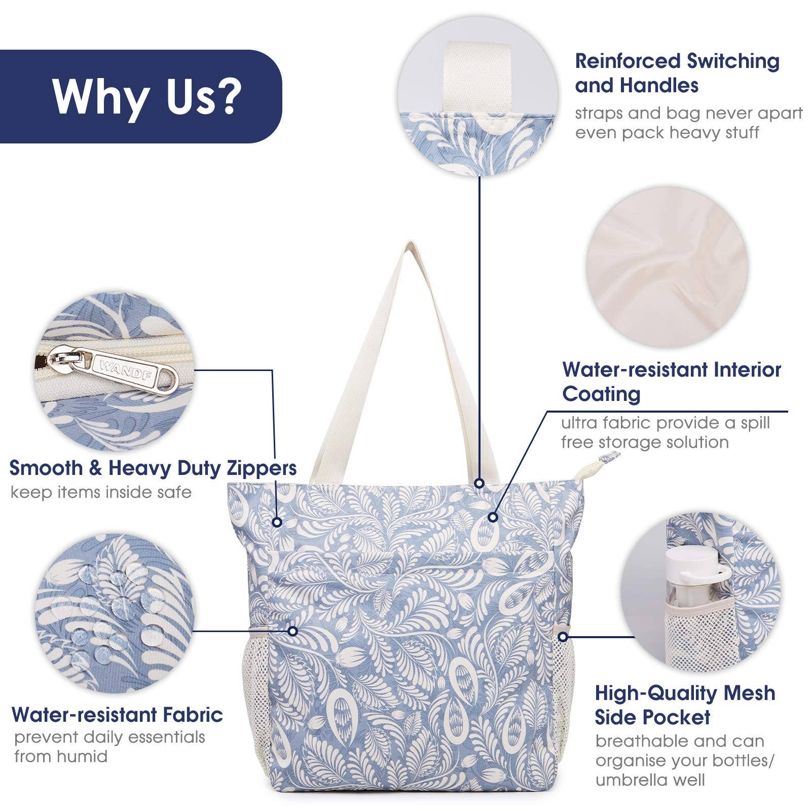 wandf - Wholesale Beach Bag - WANDF Water-resistant Beach Shoulder Tote Bag for Women5