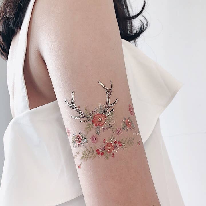 PAPERSELF - Wholesale Temporary Tattoo - Floral Fawn Temporary Tattoos Stickers
