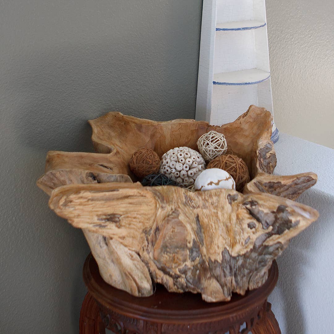 Garden Age Supply - Wholesale Plant Pot - Teak Erosion Wood Bowl1