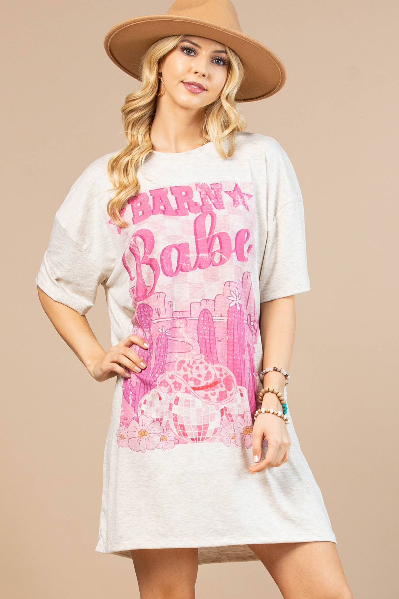 HAVREGRYN/PINK AV1202-LINA BARN BABE GRAFISK T-SHIRT KJOLE for engroshandel på Faire6