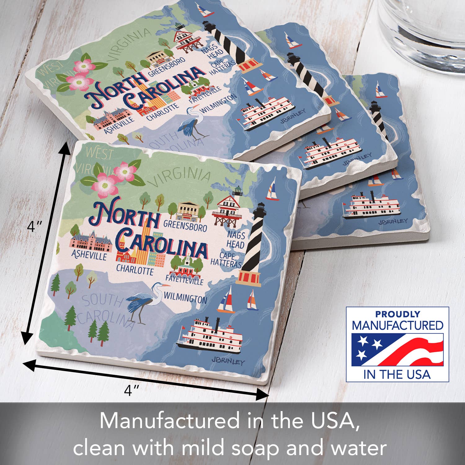 CounterArt/Highland Home/Thirstystone - Wholesale Coasters - North Carolina Attractions Absorbent Stone Coaster 4 Pack2