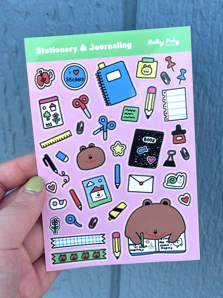 Folha de Autocolantes de Vinil Brilhante para Papelaria + Diário por atacado de Rolly Poly Studios