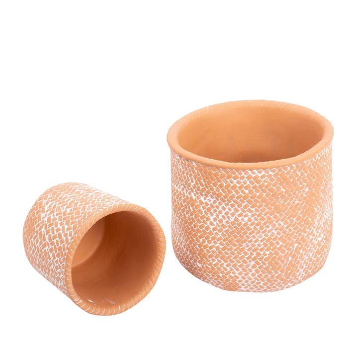 Truu Design - Wholesale Plant Pot - Truu Design Basketweave Set/2 Cement Planter, 4.25"D/6.25"D1