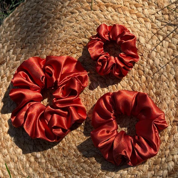 My Lavender Lane - Wholesale Scrunchie - Women’s - Autumnal Satin Scrunchies; Orange, Green and Brown4