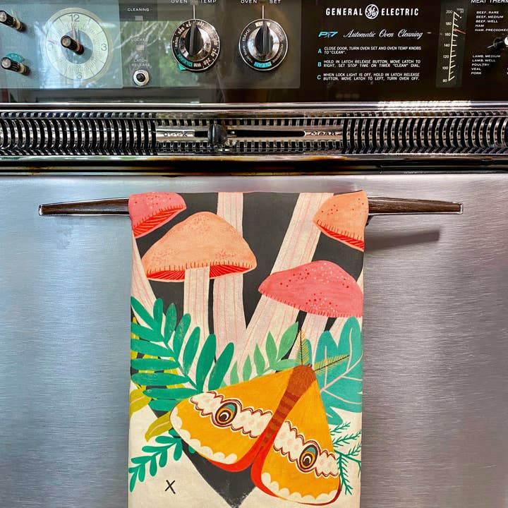 Dream Folk Studio - Wholesale Tea Towel - Midnight Mushrooms Linen Cotton Handmade Tea Towel2