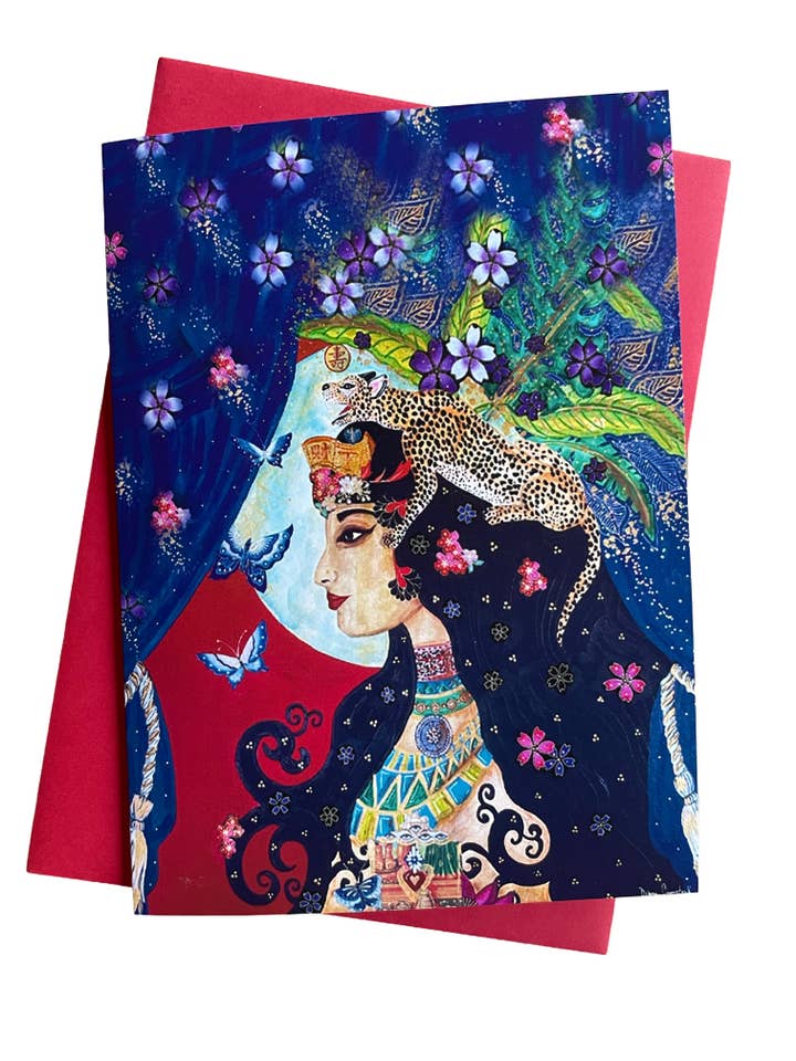 Biglietto di Auguri Regina Giaguaro Arte Spirituale Artigianale Comstock WA per la vendita all'ingrosso da parte di Art by Diana Comstock