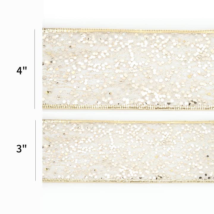 LA Ribbons Wholesale - Wholesale Ribbon - Gift Wrapping - 3" Sequin Wired Ribbon | White Gold | 10 Yard Roll1