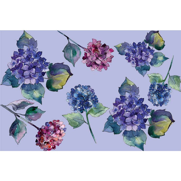 Paper Placemat Pad/ Hydrangea with Periwinkle for wholesale by Ox Bow Decor