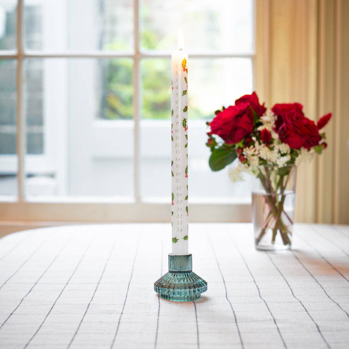 Talking Tables USA - Wholesale Tapered Candle/Candlestick - Holly Christmas Advent Candle| Holiday Candles |1
