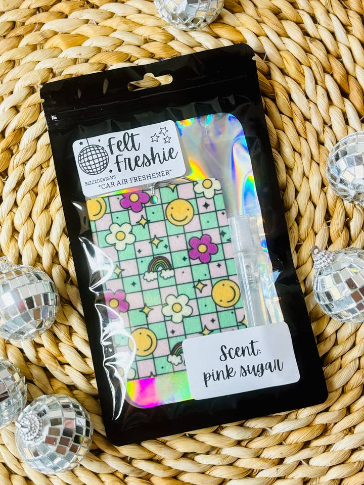 Smiley Chckered Felt Freshie Boutique Freshie Air Freshener for wholesale by Bizzz Designs