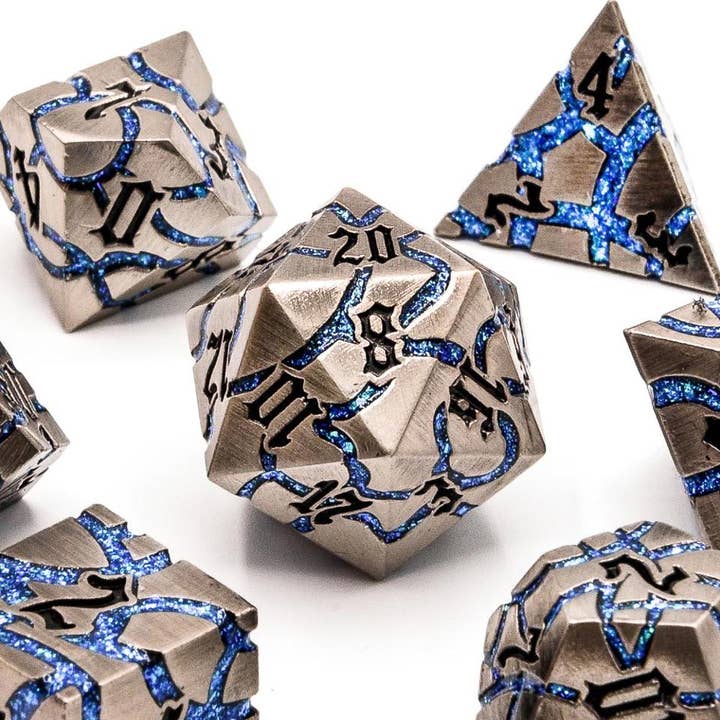 Tabletop Dominion Limited – wholesale Dice – Frostmourne Steel | Solid Metal Dice | 7-Polyhedral Set