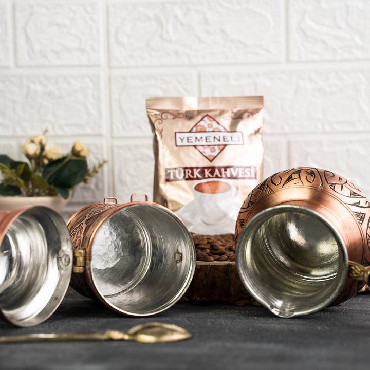 ALFIQ Copper - Vente Percolateurs - Ensemble de 2 pots à café en cuivre faits main hermétiques + cafetière - Cafetière turque en cuivre massif2