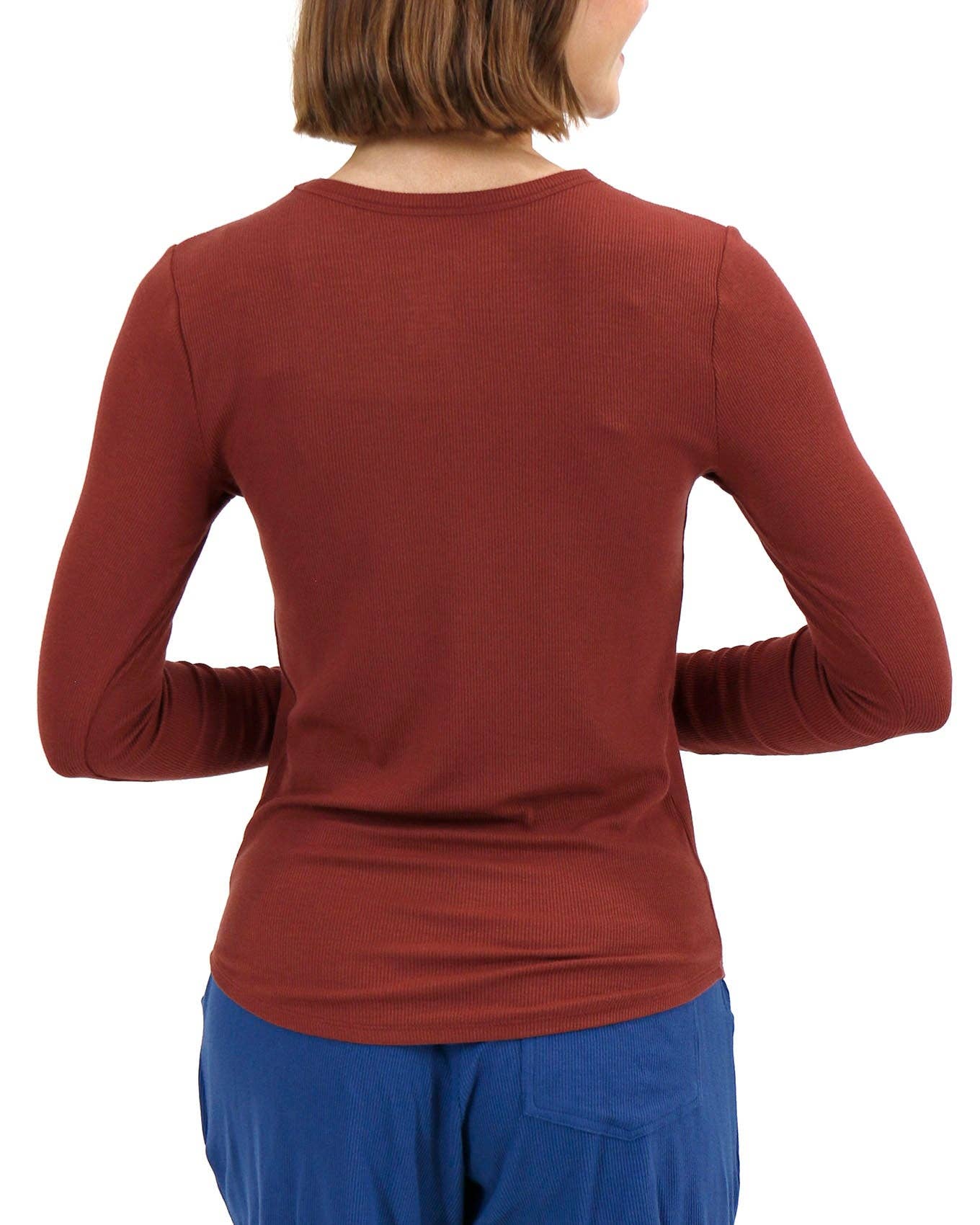 Essential Ribbed Long Sleeve Tee In Rust for wholesale on Faire6