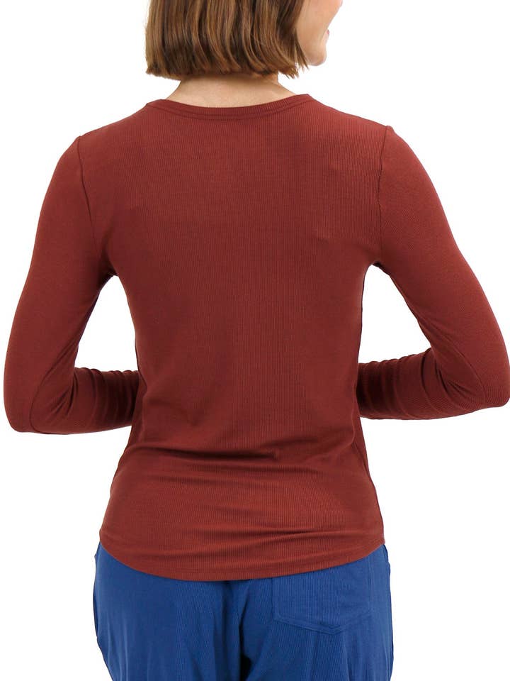 Essential Ribbed Long Sleeve Tee In Rust for wholesale on Faire6