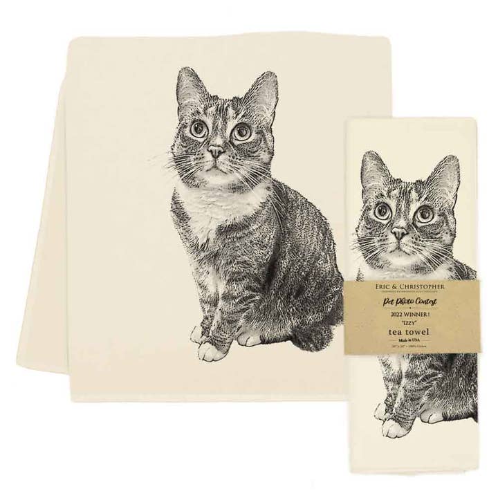 Cat Tea Towel - "Izzy" for wholesale by Eric & Christopher