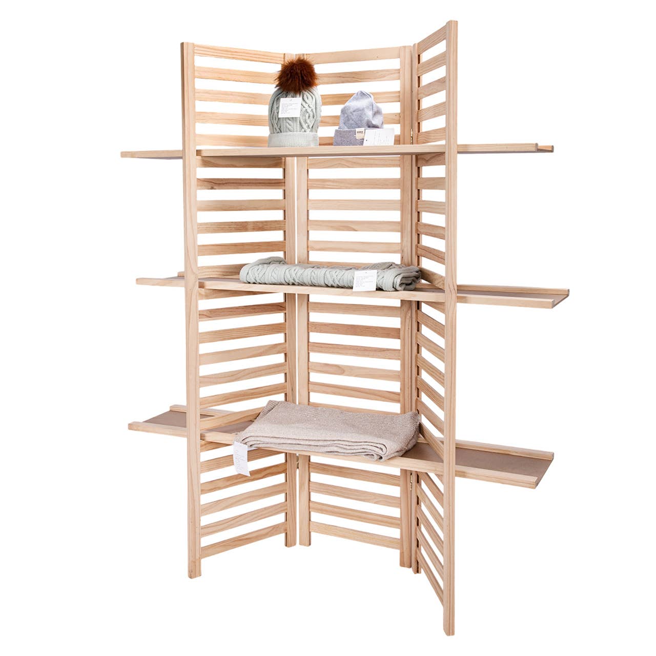 Store Supply Warehouse - Wholesale Retailer Display - Kids & Baby - 3-Panel Wood Display With 3 Shelves 3