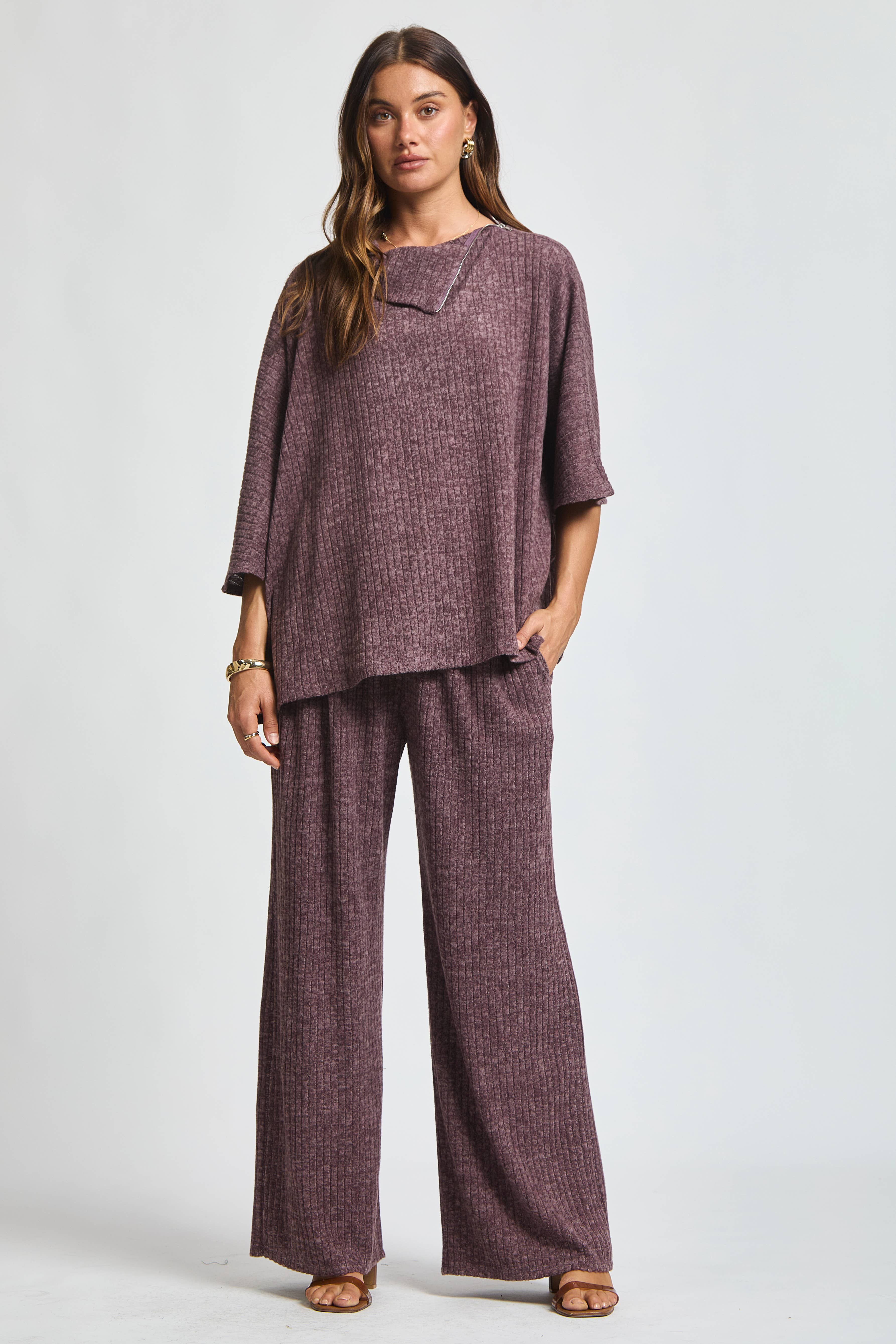 Dear Scarlett - Wholesale Lounge Set - Women's - Brushed Ribbed 2-Piece Poncho & Pant Set11