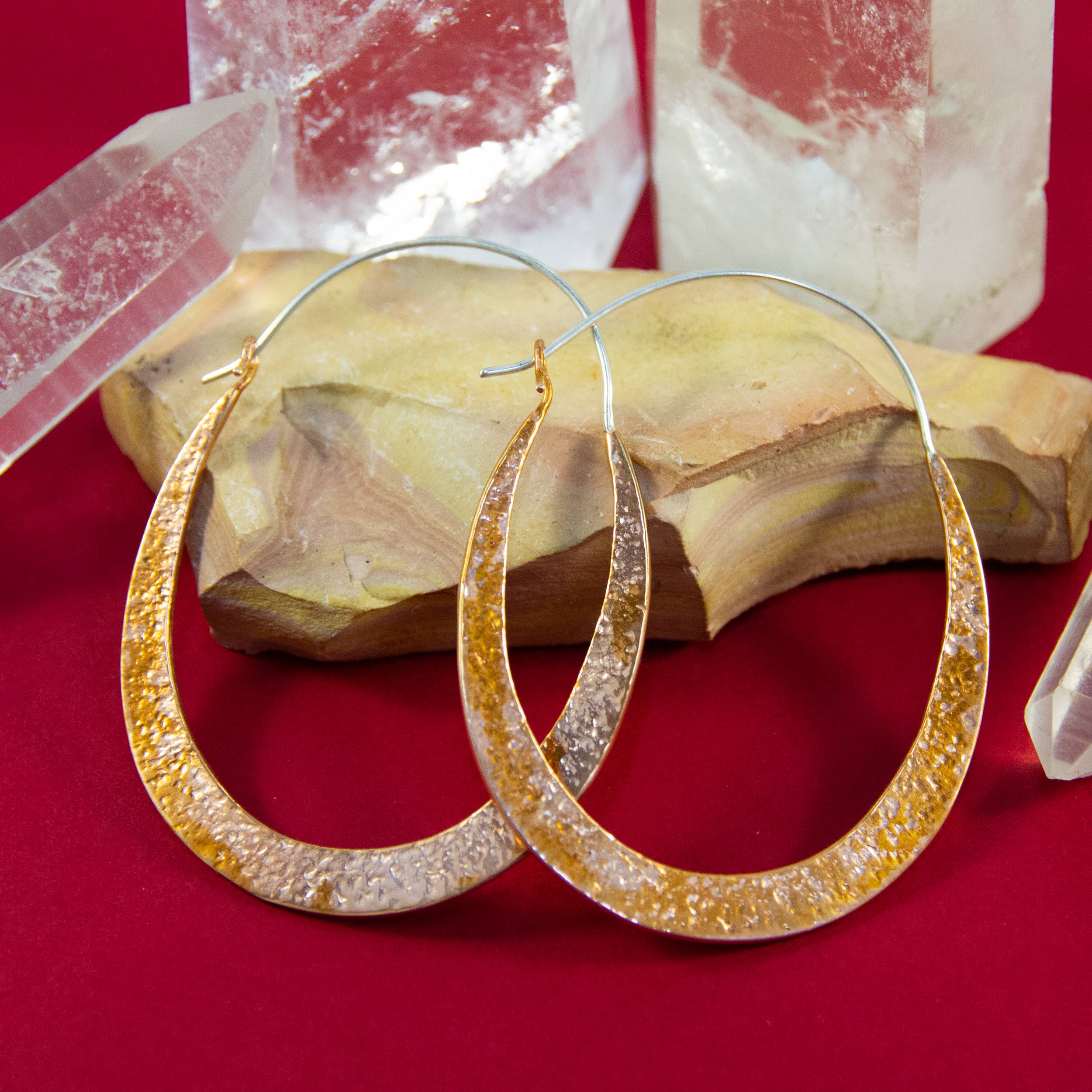 Ajmer by Jodi - Wholesale Dangle Earrings - Big Copper Oval Hoops~ hammered metal & sterling ear wires7