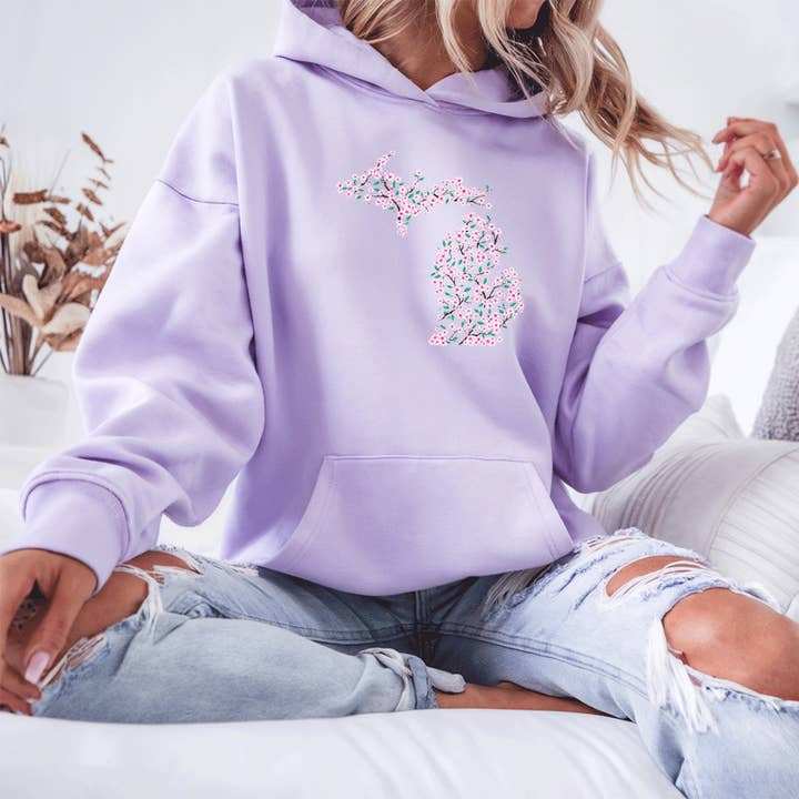 "Michigan Cherry Blossom" Relaxed Fit Classic Unisex Hoodie for wholesale by LIVNFRESH
