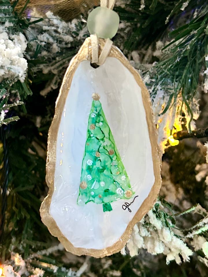 Hand painted Christmas Tree - Oyster Ornament for wholesale by Coast and Cork