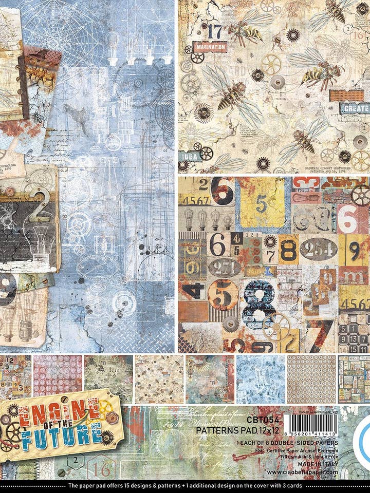 Pad de motifs moteur du futur Ciao Bella 12x12 8/pqt pour la vente par Ecstasy Crafts Distributing