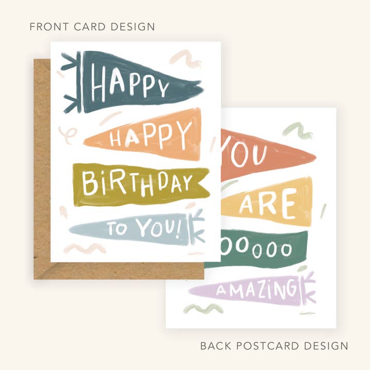 Happy Birthday Pennant Eco-Friendly Card + You are Amazing for wholesale by Golden Beam Co.