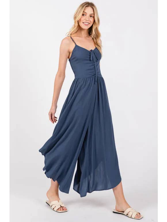 Final Touch - Wholesale Jumpsuit - Women's - Woven Solid Midi Jumpsuit - NJU60322-HV