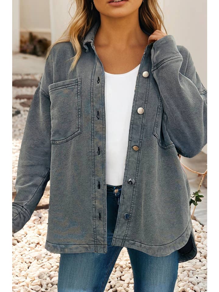 Medium Grey LDC Solid Shirtcolla Metal Button Go Everywhere Jacket for wholesale on Faire