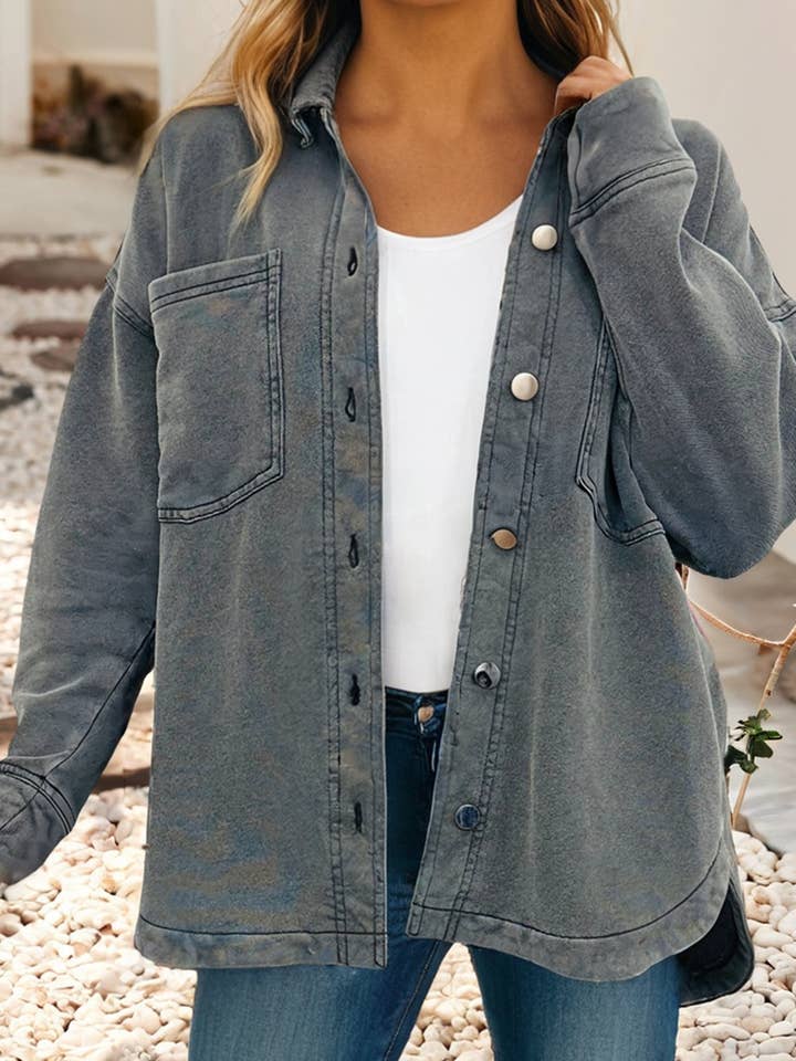 LDC Solid Shirtcolla Metal Button Go Everywhere Jacket for wholesale by Little Daisy Closet