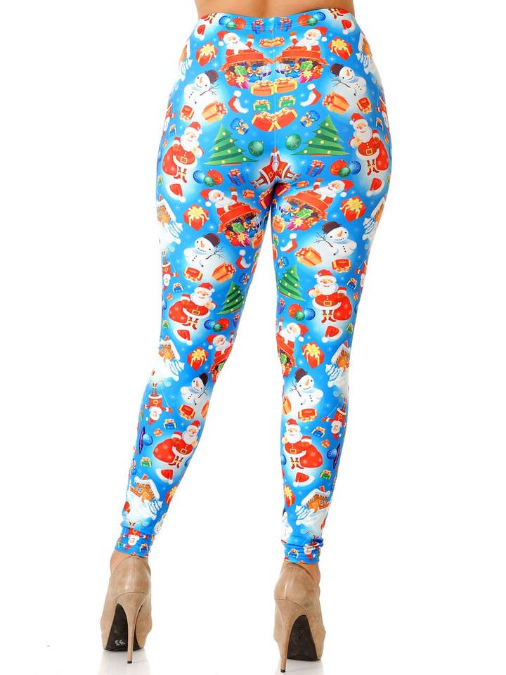 USA Fashion - Wholesale Fashion Leggings - Women's - Creamy Soft Festive Blue Christmas Leggings by USA Fashion™1