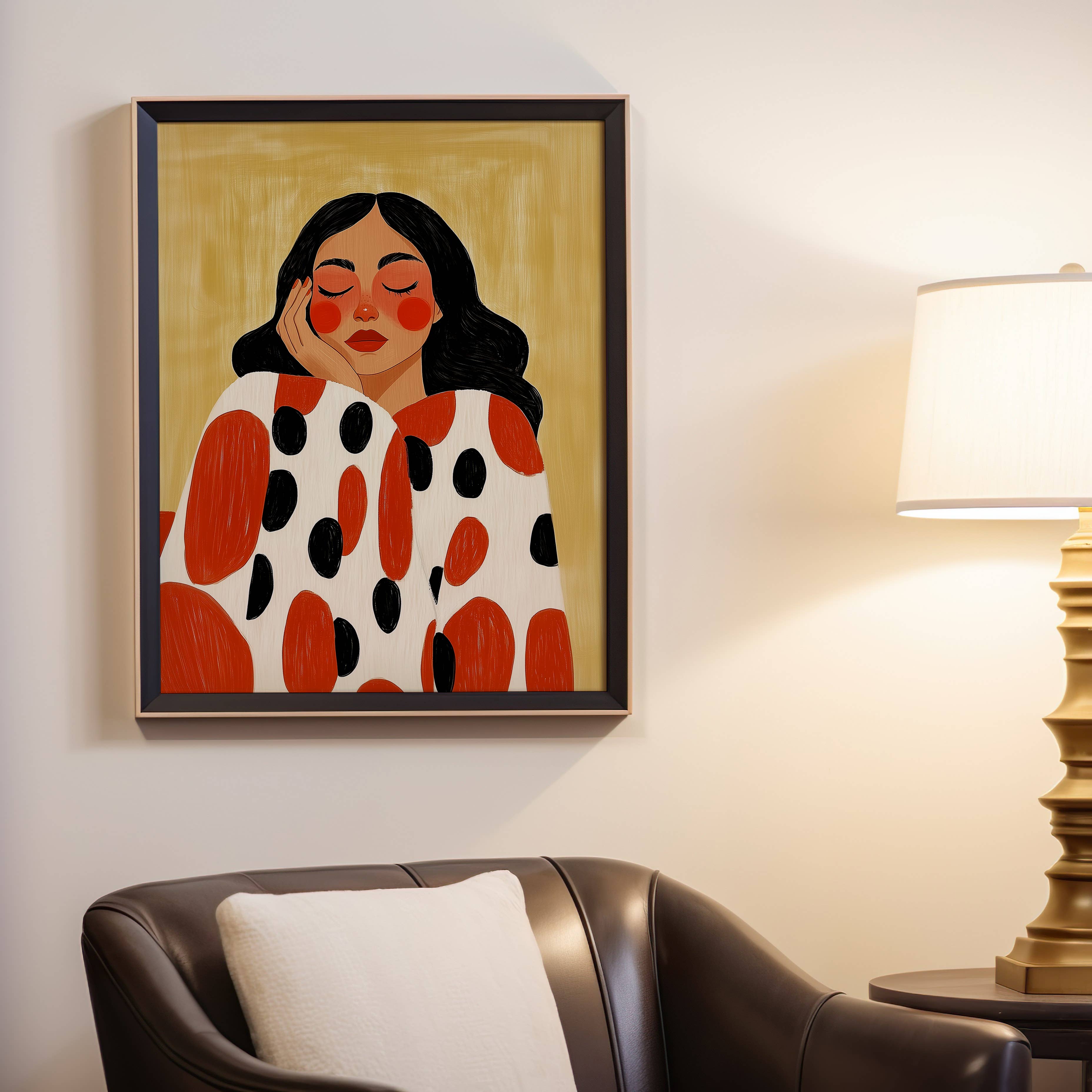 IuliiaArtPrints - Wholesale Art Print - Scandinavian Modern Print – Calm Woman in Graphic Dots Art4