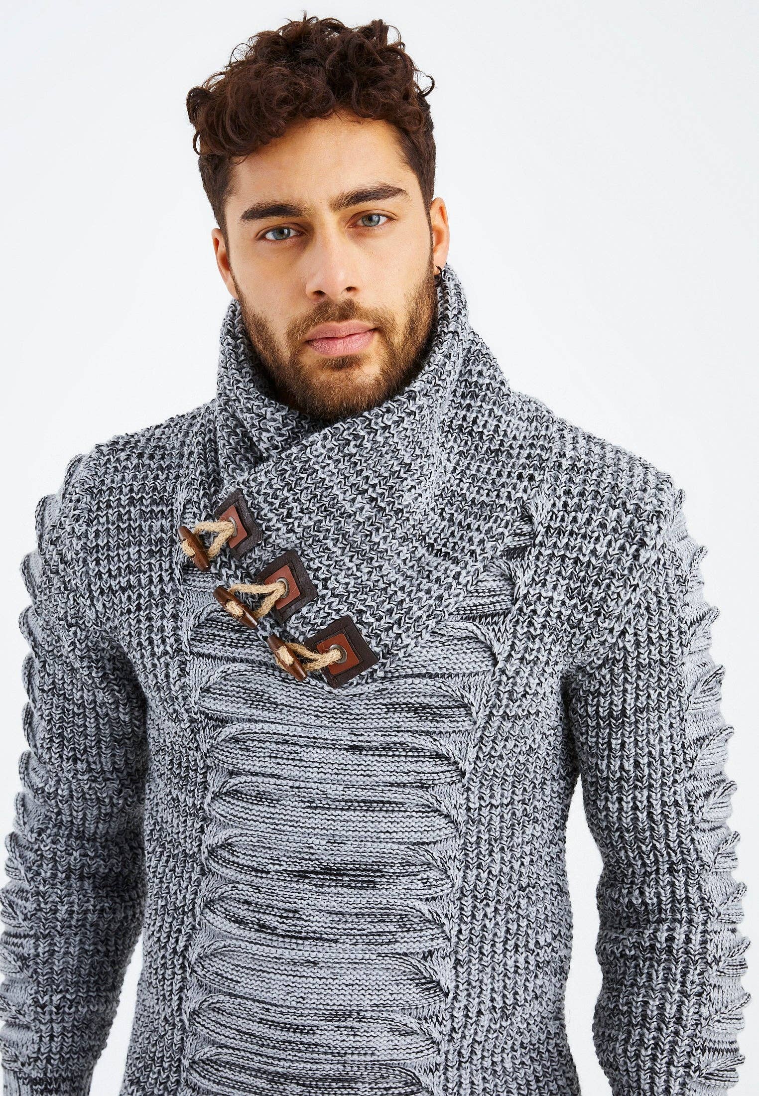 Leif Nelson GmbH - Wholesale Knit Sweater - Men's - Men's Knit Sweater Chunky Knit Shawl Collar LN-557511