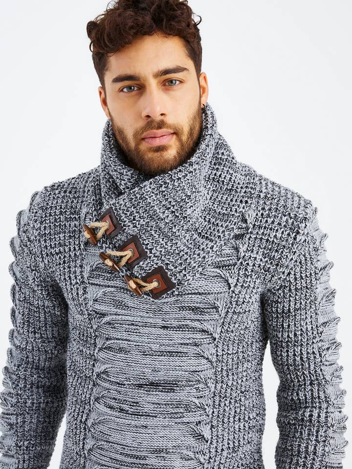 Leif Nelson GmbH - Wholesale Knit Sweater - Men's - Men's Knit Sweater Chunky Knit Shawl Collar LN-557511