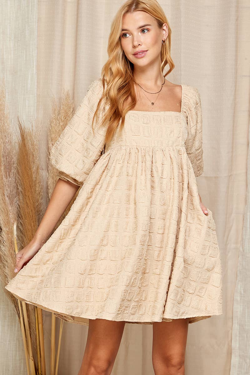 Sweet Lemon – wholesale Dress – Women's – EMBOSSED SQUARE NECK BABYDOLL DRESS3