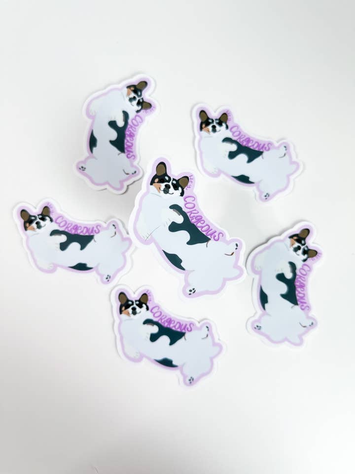 Hey Courgeous Corgi Sticker for wholesale by A&F Bonetique