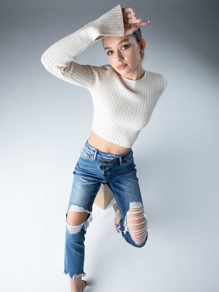 Ceros Jeans - Vente Jean – femme - Denim droit bicolore Distress taille haute pour femmes, automne0