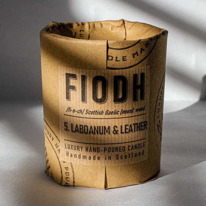 Fiodh 5: Labdanum and Leather Luxury Candle for wholesale by Hamilton and Morris Candlemakers
